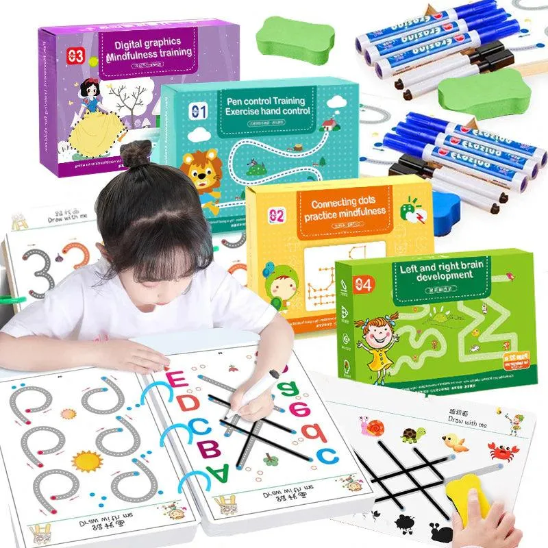 🖍️ Children Montessori Drawing Toy Pen Control Training Color Shape Math Match Game Set