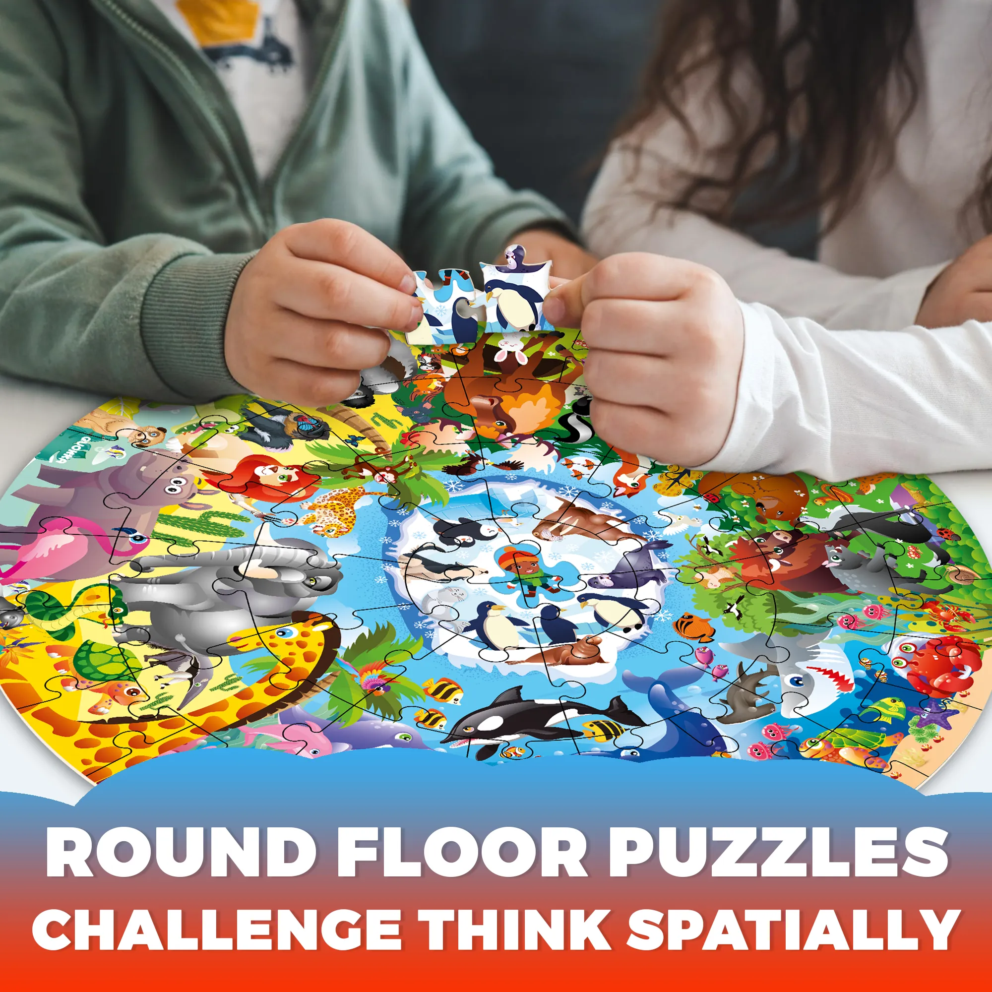 48 Pcs Round Giant Puzzles for Kids Ages 4-6 | Animals