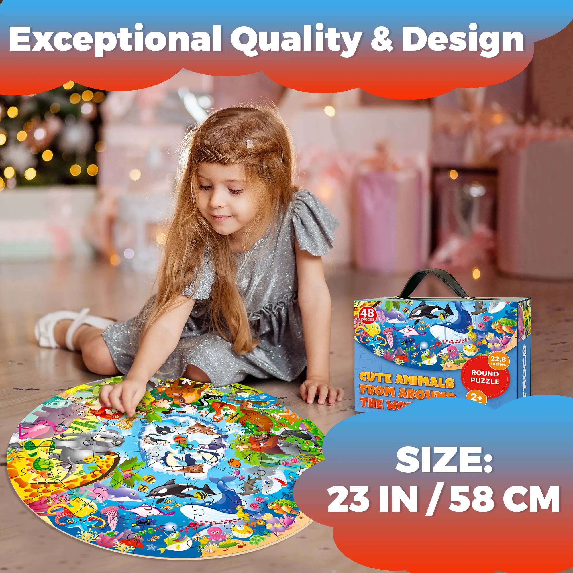 48 Pcs Round Giant Puzzles for Kids Ages 4-6 | Animals