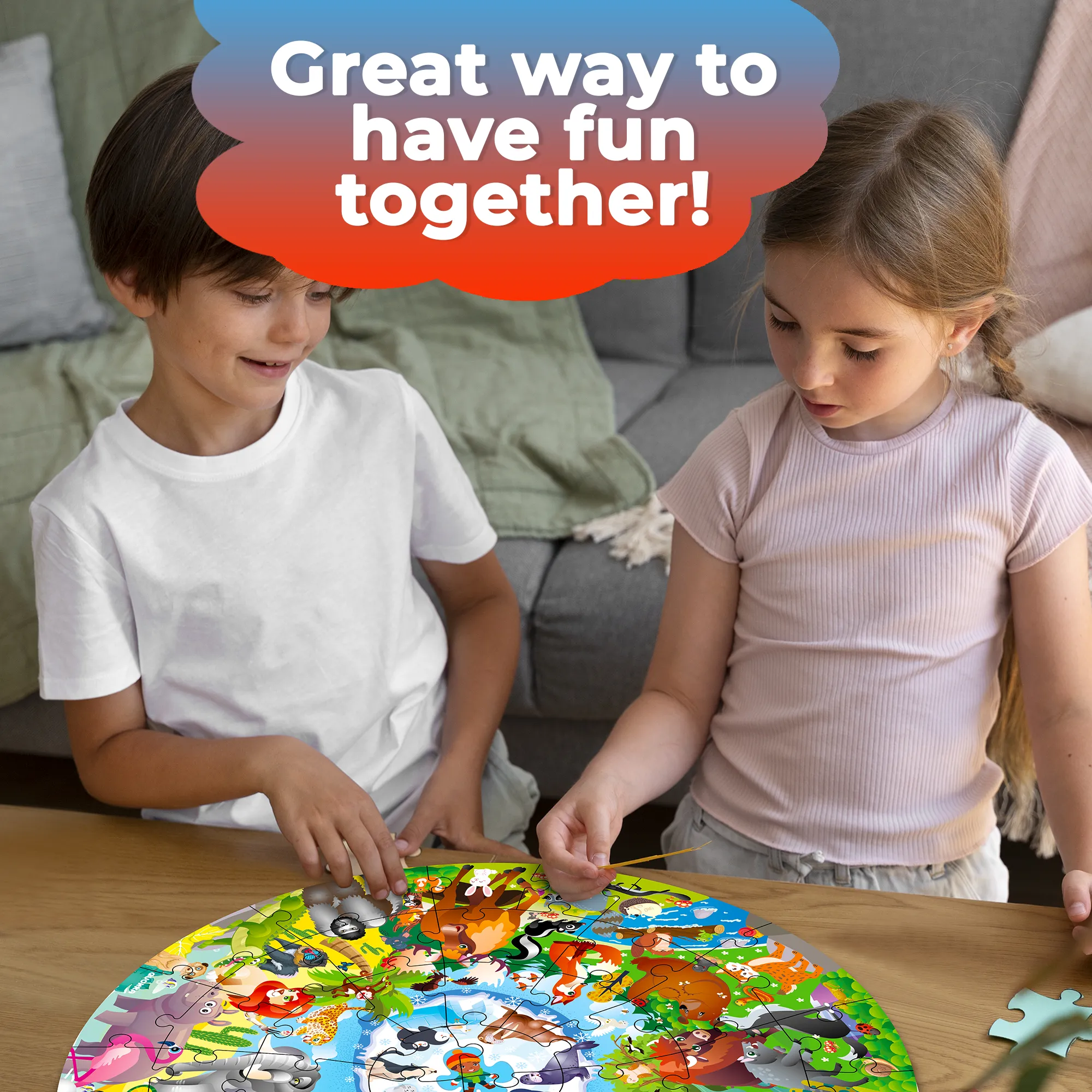 48 Pcs Round Giant Puzzles for Kids Ages 4-6 | Animals