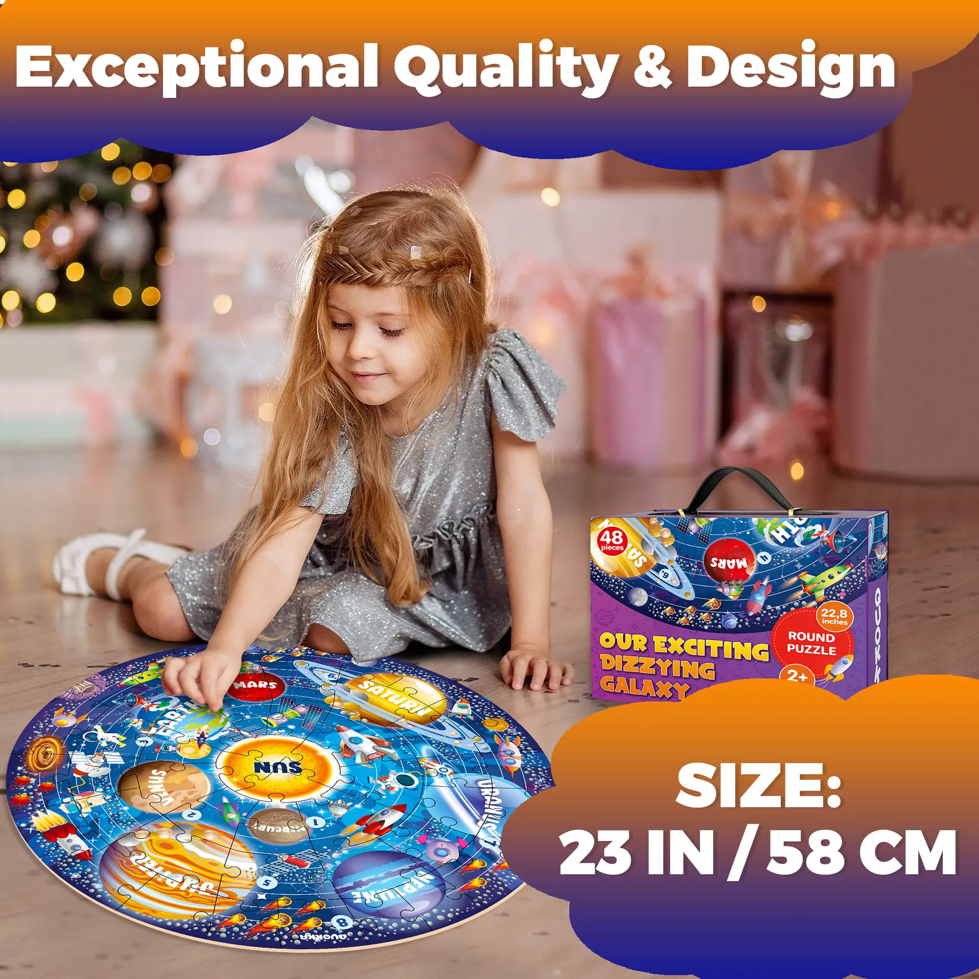 48 Pcs Round Giant Puzzles for Kids Ages 4-6 | Space