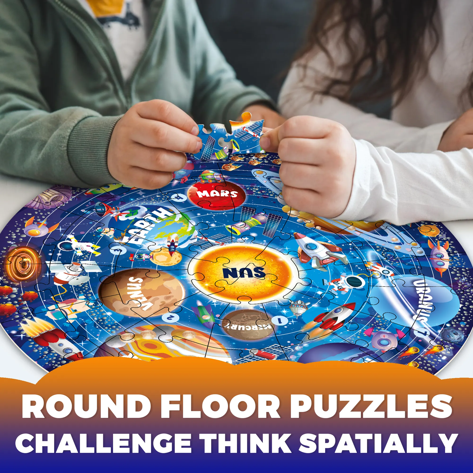 48 Pcs Round Giant Puzzles for Kids Ages 4-6 | Space