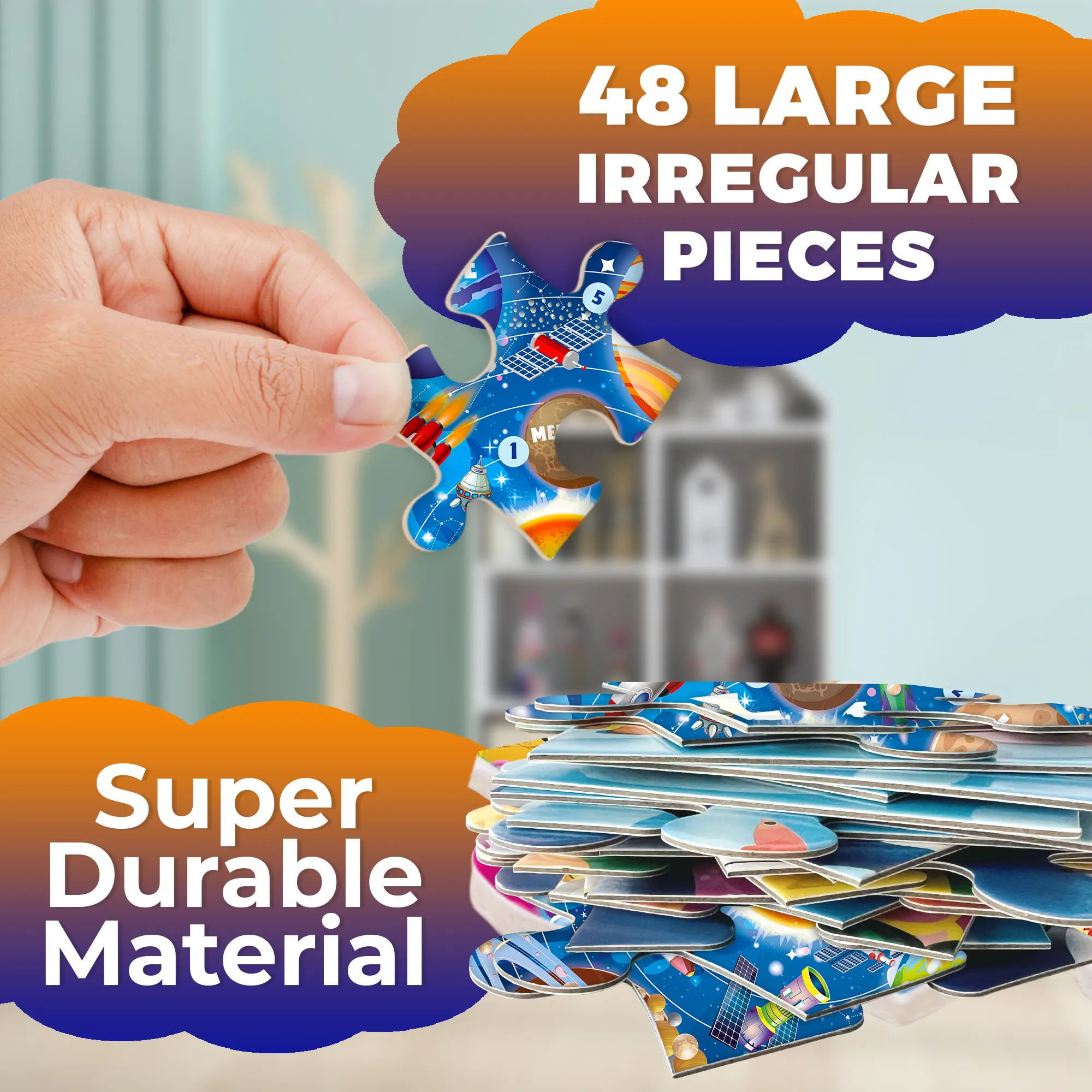 48 Pcs Round Giant Puzzles for Kids Ages 4-6 | Space