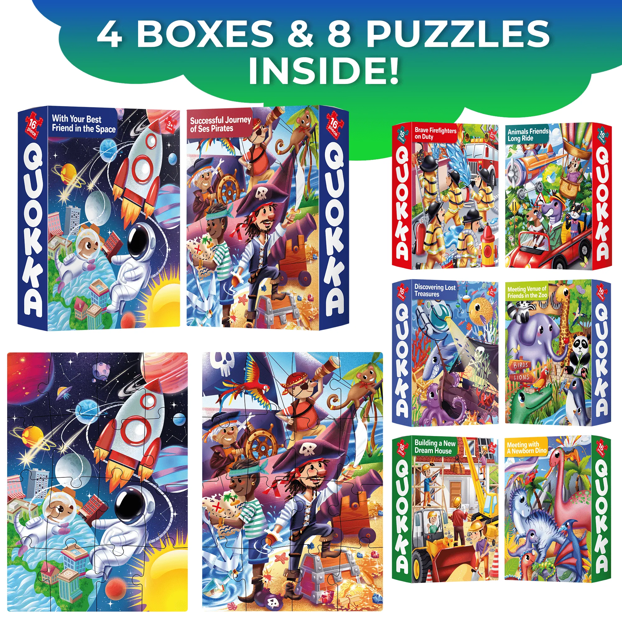 8 SET 16 Piece Puzzles | Space, Professions & Animals