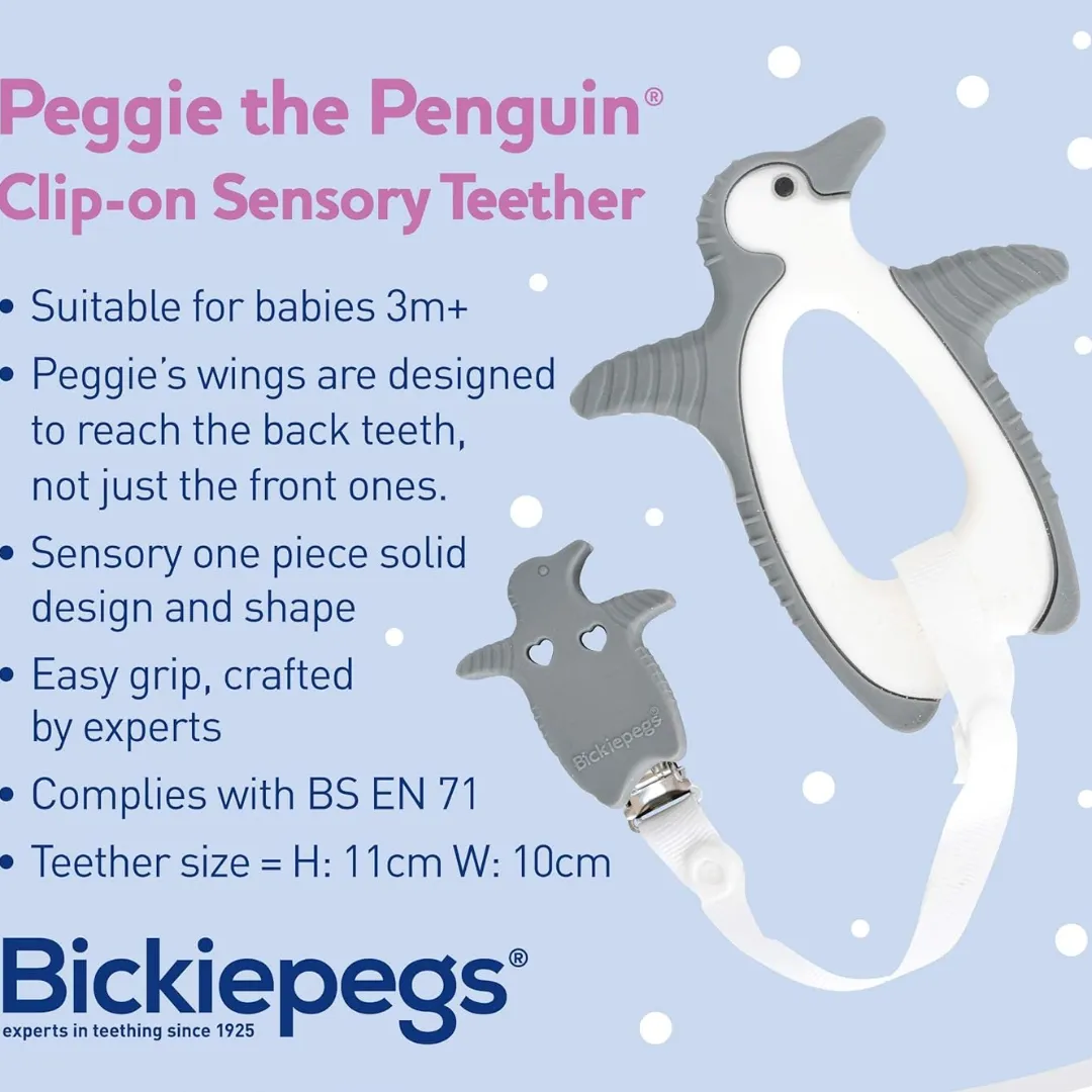 Bickiepegs Peggie The Penguin Clip-on Sensory Teething Toy  (T)