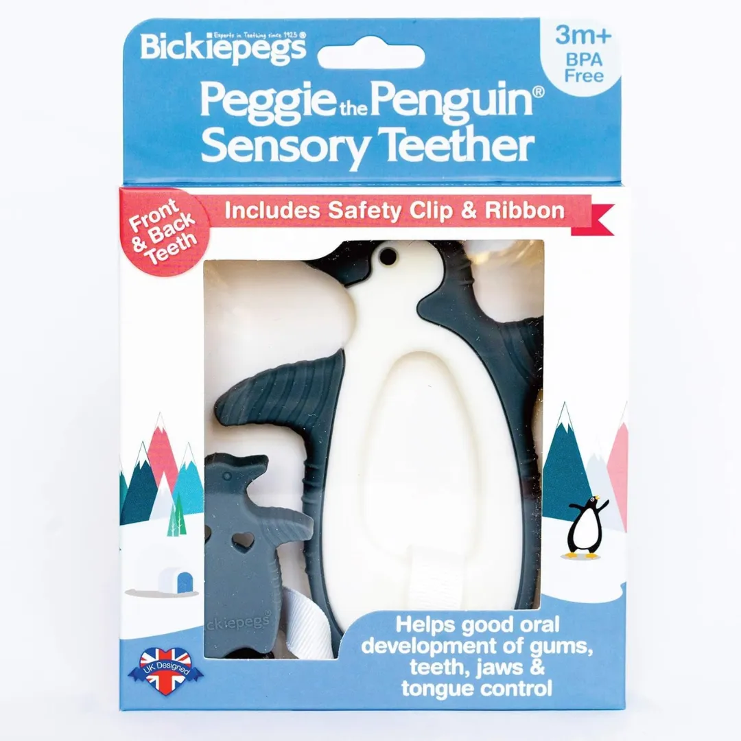 Bickiepegs Peggie The Penguin Clip-on Sensory Teething Toy  (T)