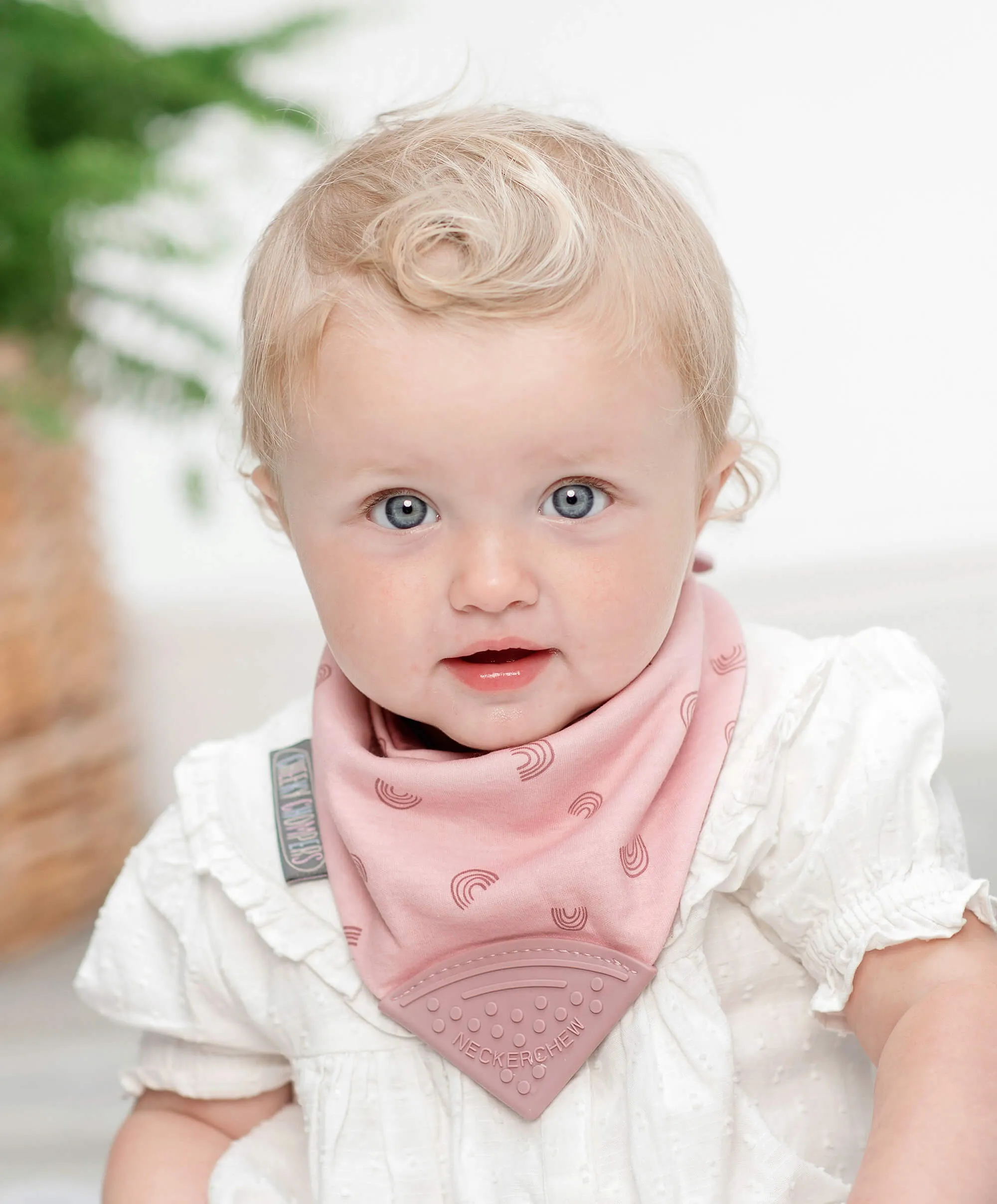 Cheeky Chompers Neckerchew Teething Dribble Bib - Pink Rainbow