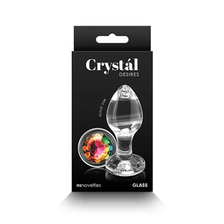 Crystal Desires Glass Round Gem Butt Plug Medium - Rainbow