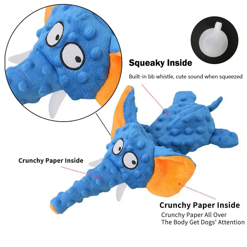 Durable Elephant Plush Dog Toy with Squeaker