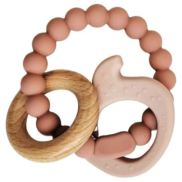 Elephant Teether Ring Pink & Natural 14cm