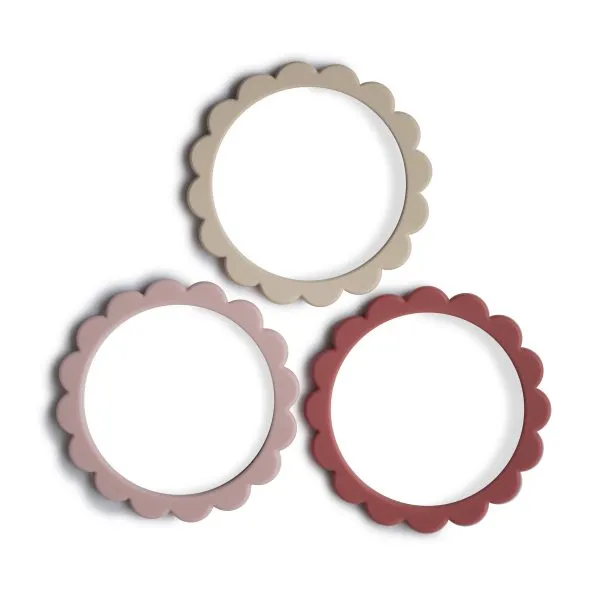 Flower Teething Bracelet 3 pack, Rose