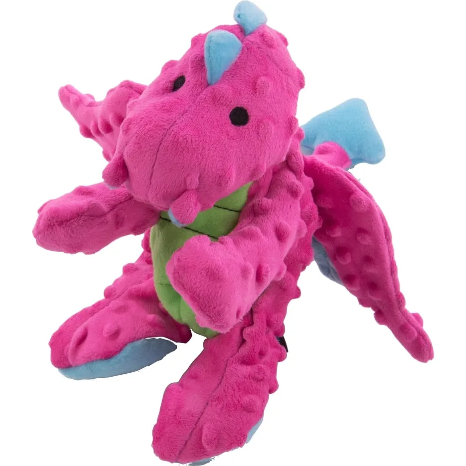 GODOG DRAGONS DURABLE PLUSH SQUEAKER DOG TOY (LARGE, PINK)