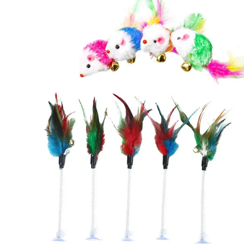 Interactive Spring Mouse & Feather Cat Toy