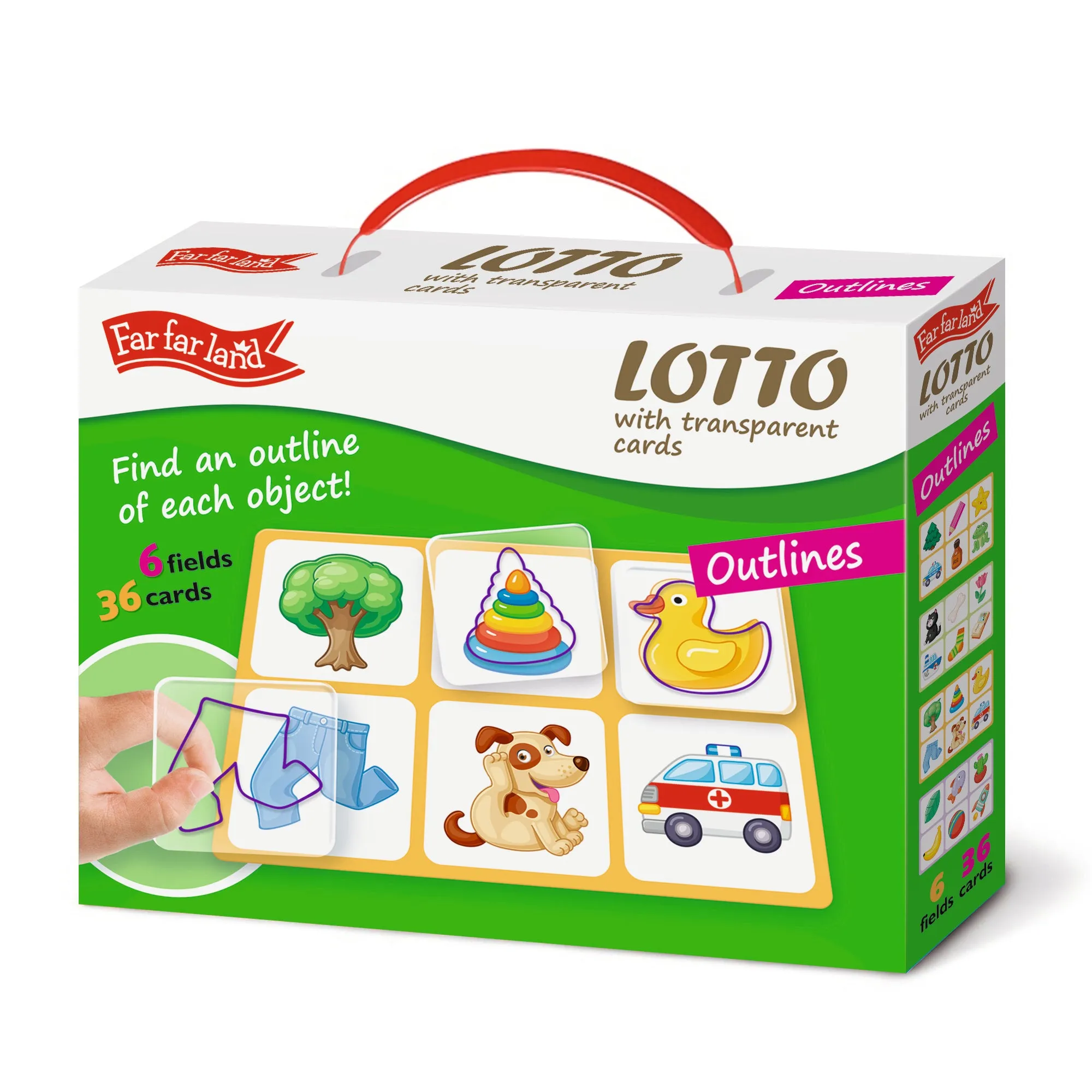 LOTTO Transparent Plastic Flash Cards Outlines 6 Fields 36 Cards for Toddlers Age 3  Years