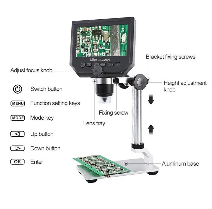 Mustool G600 Digital Metal Stand 1-600X 3.6MP Microscope Magnifier 4.3in HD LCD