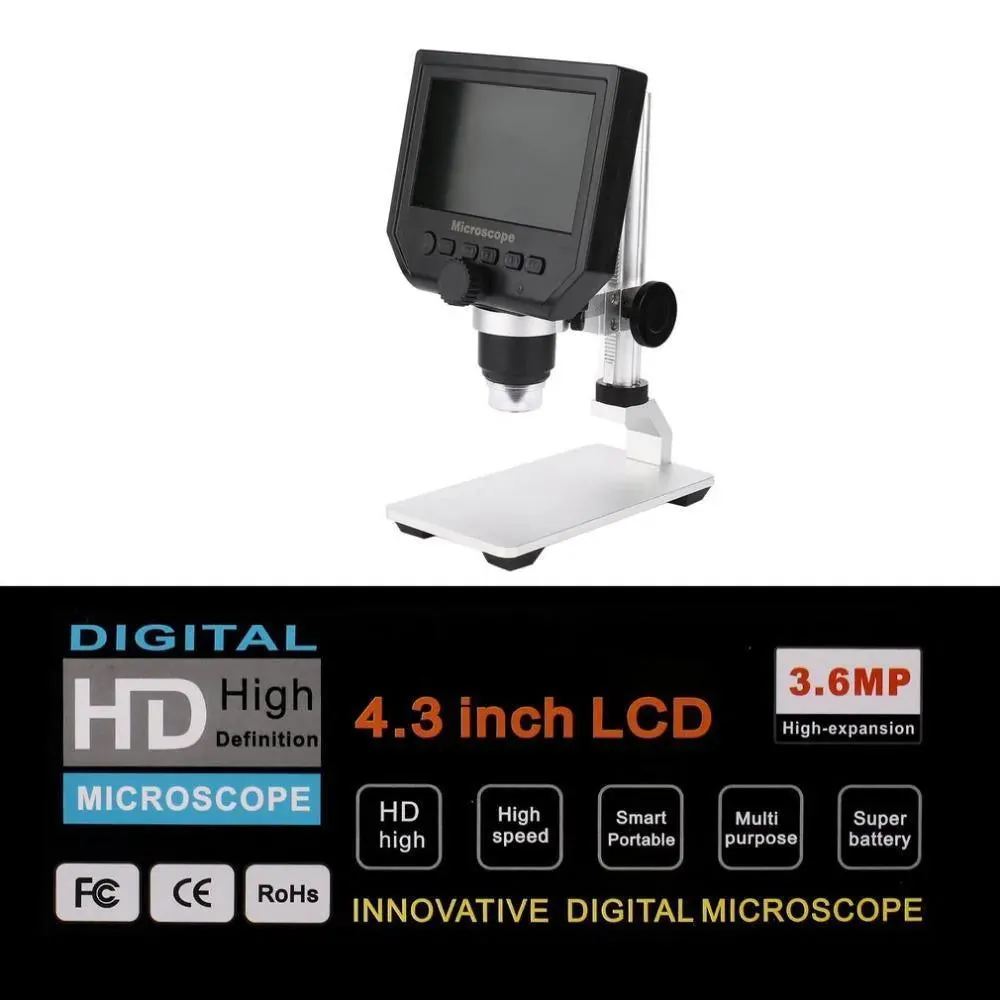 Mustool G600 Digital Metal Stand 1-600X 3.6MP Microscope Magnifier 4.3in HD LCD