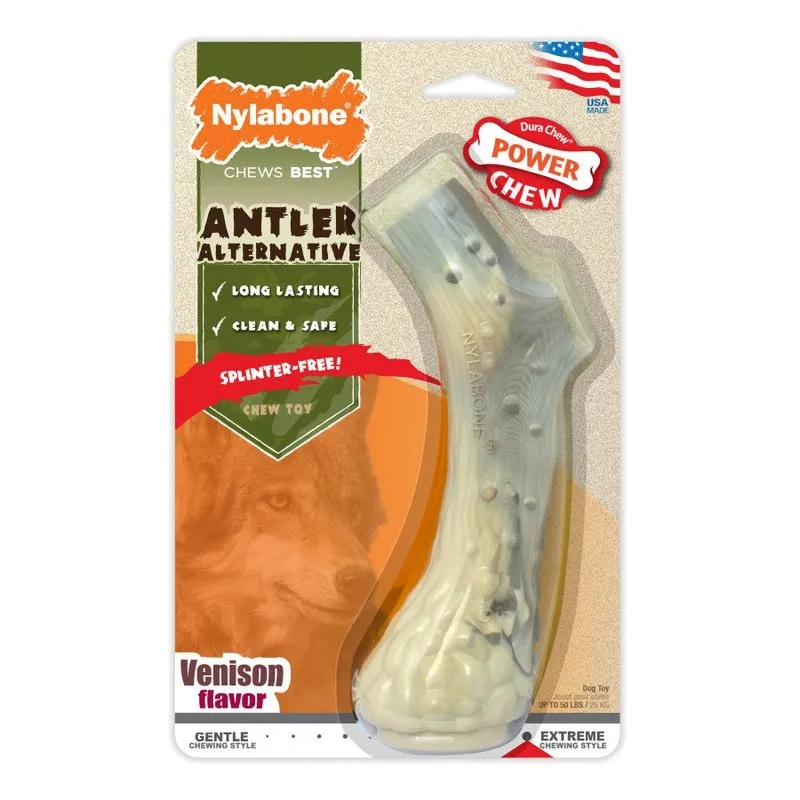 Nylabone Antler Alternative Power Chew Dog Toy Vension Flavor 1ea/Large/Giant - Up To 50 lb