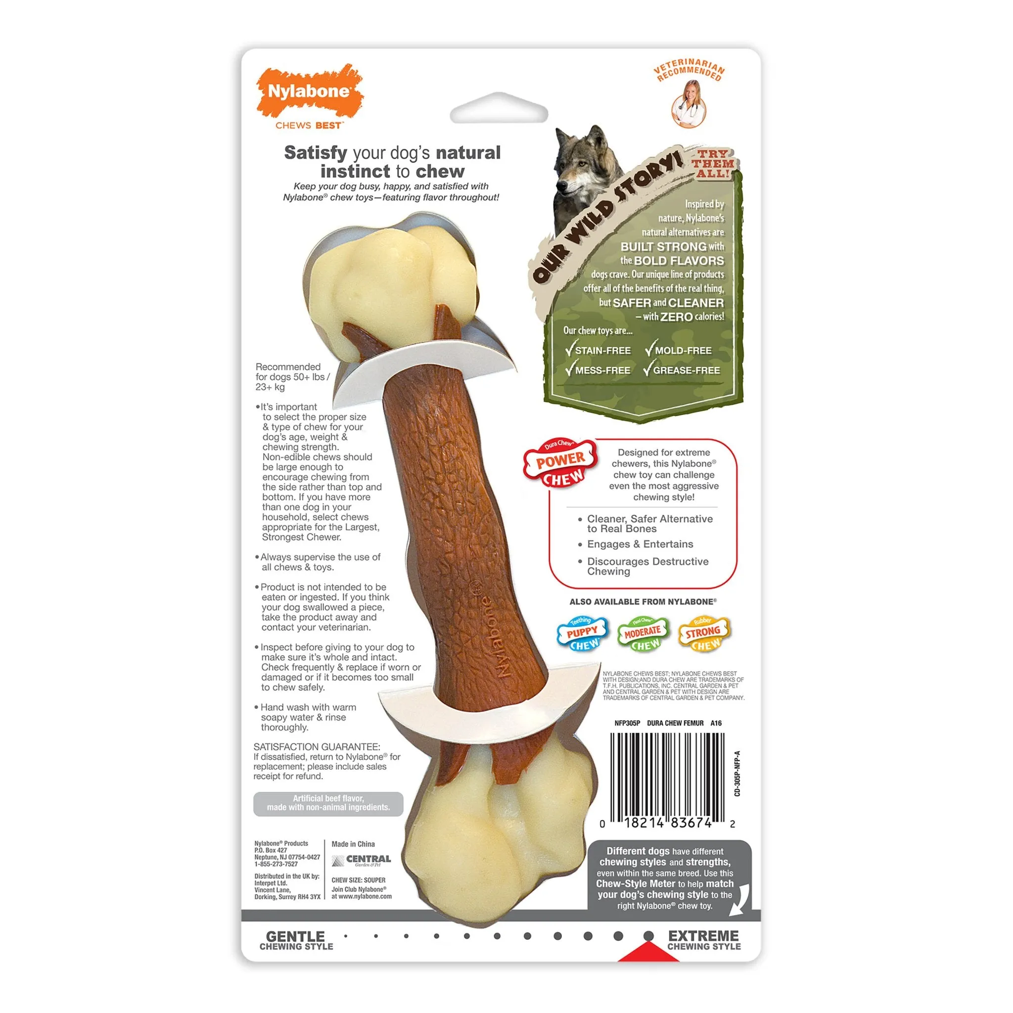 Power Chew Femur Dog Bone Alternative, Beef, Large/Giant, Up to 50 lbs.