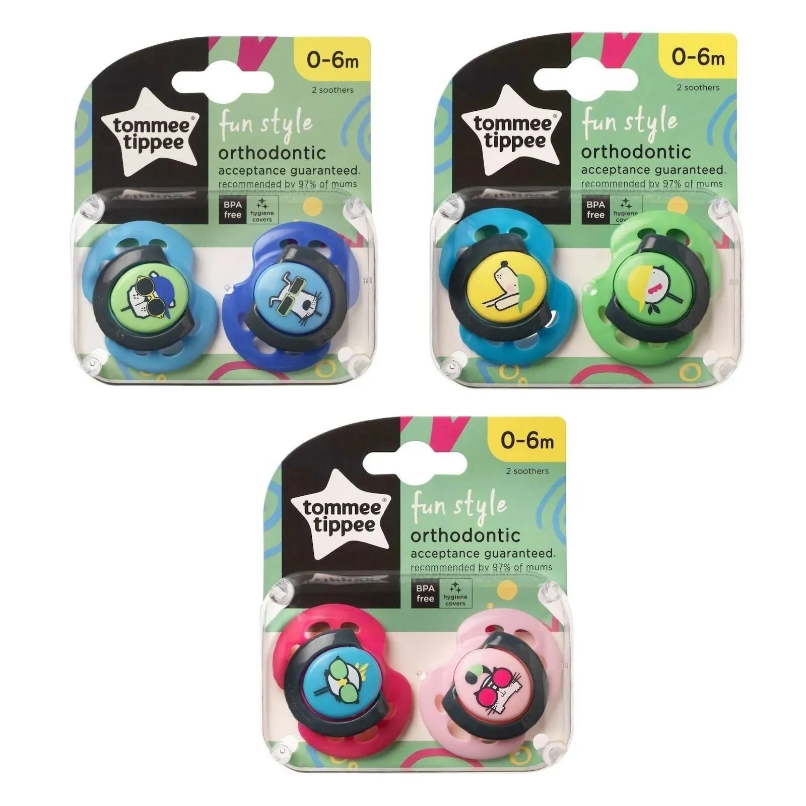 Tommee Tippee Closer to Nature Fun Air Soother 0-6M Pack of 2 Assorted