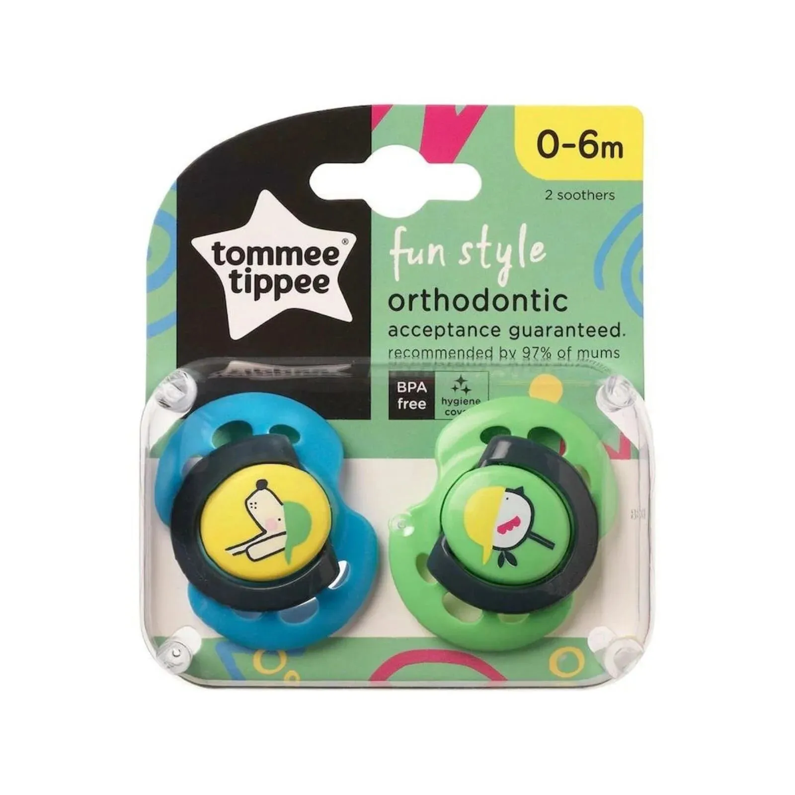 Tommee Tippee Closer to Nature Fun Air Soother 0-6M Pack of 2 Assorted