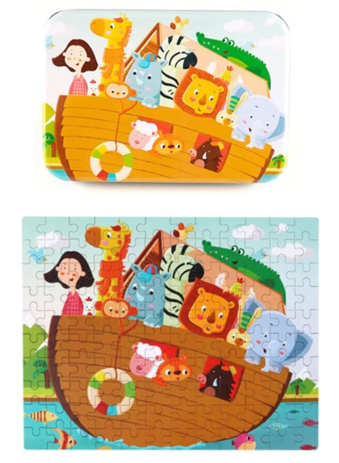 Wooden Jigsaw 120 Pieces Cartoon Animals Fairy Tales Puzzles Children Wood Early Learning Set Montessori Education Toy Kids Gift, Wild Animals